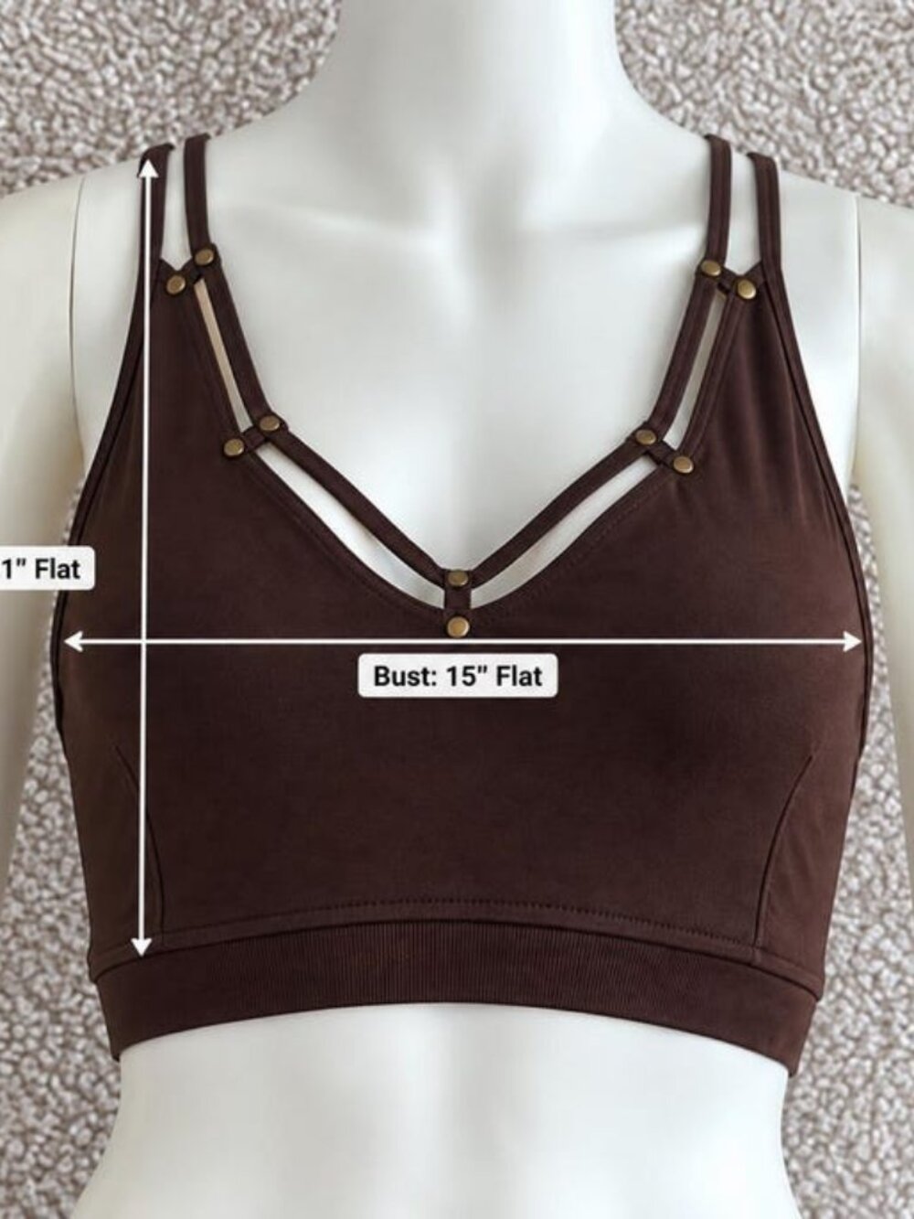 Thearah Brown Double Strap Stud Bralette, Fitted Crop Top